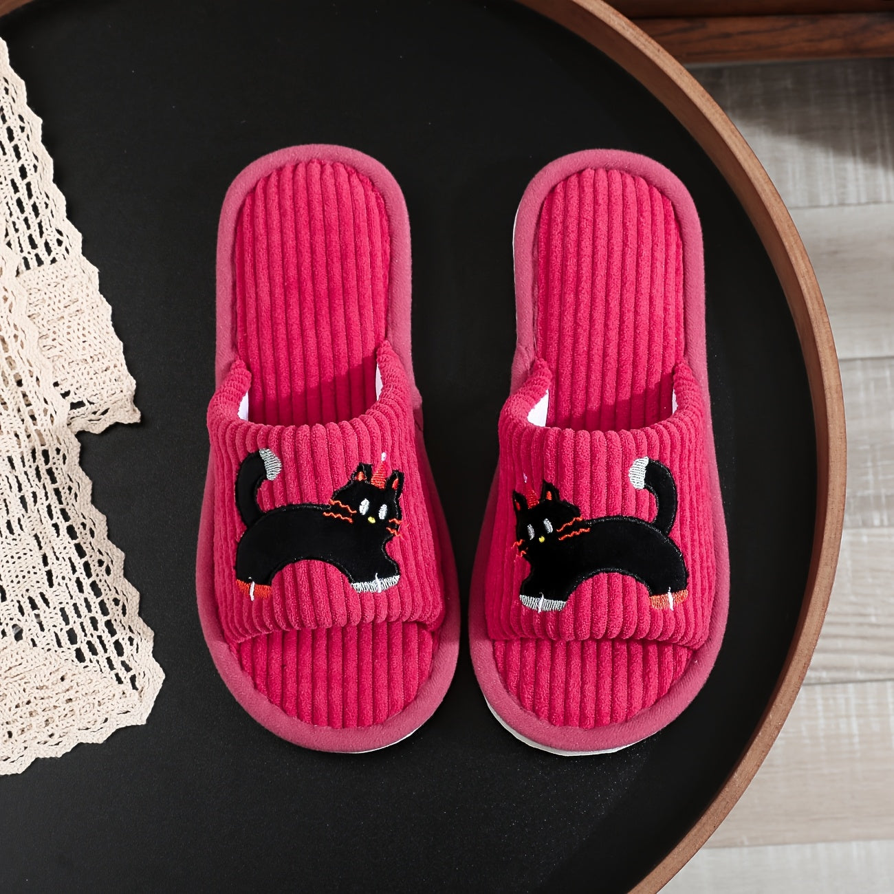 Women's Slip-On Cat Ear Slippers Soft Fabric Indoor Shoes All-Season