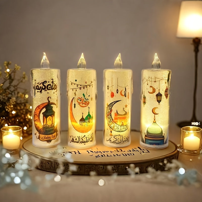 LED Flameless Candles with Islamic Motifs for Ramadan Indoor Outdoor Decor Party Family Celebrations