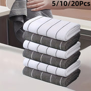 Set of 5 Microfiber Cleaning Towels Gray White Absorbent Quick-Drying Kitchen Bathroom