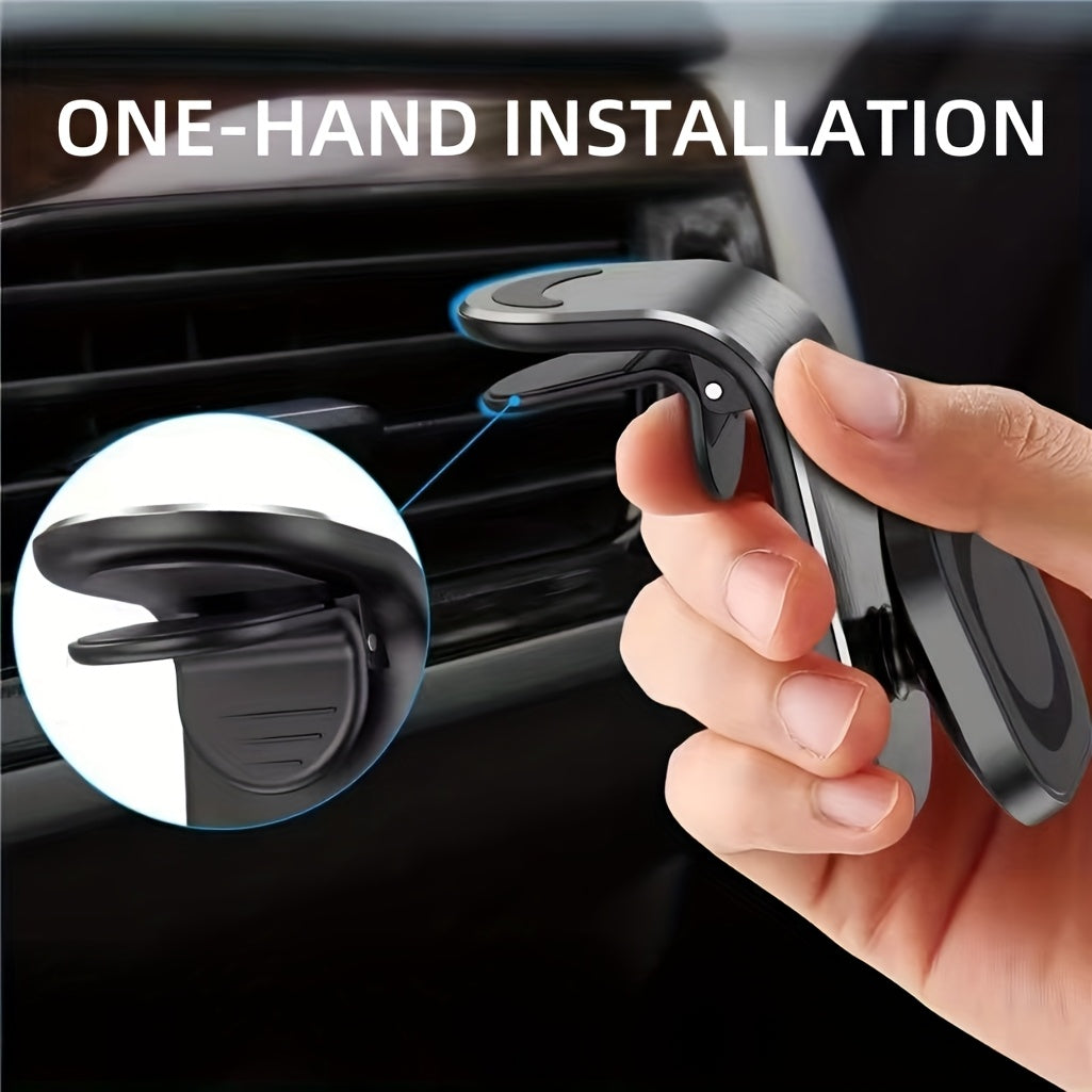 Universal Aluminum Alloy Magnetic Car Phone Holder L-Shaped Vent Mount Durable Anti-Shake