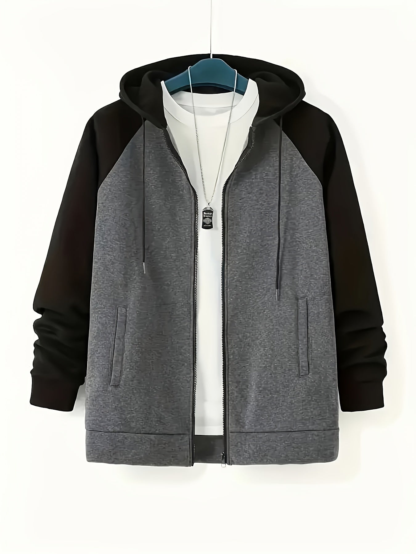 Plus Size Men's Jacket Hooded Velvet Sweatshirt with Contrast Zipper