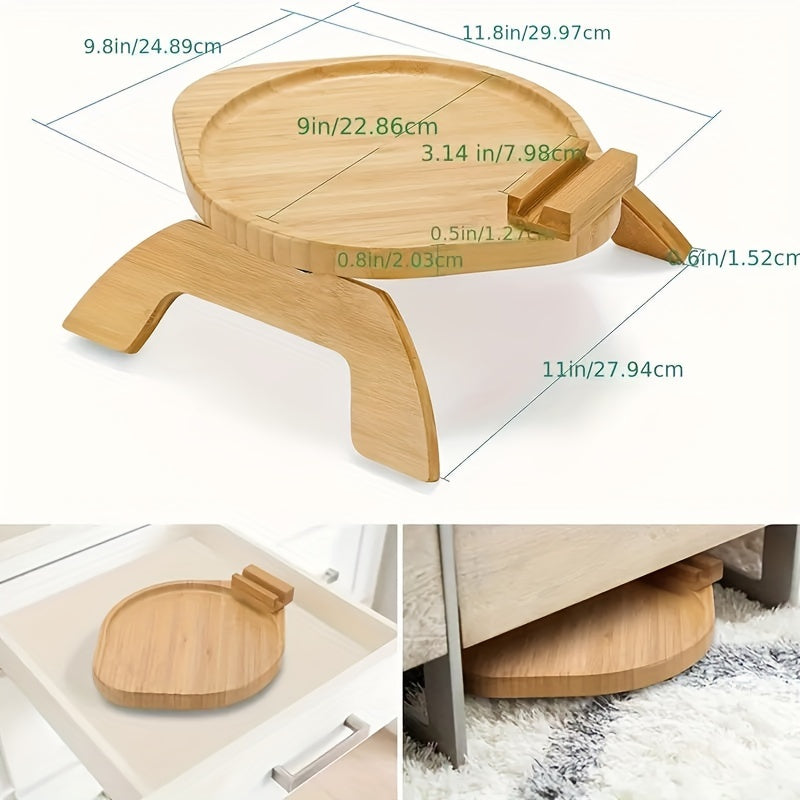 Non-Slip Wooden Sofa Tray with Phone Holder and Drink Shelf