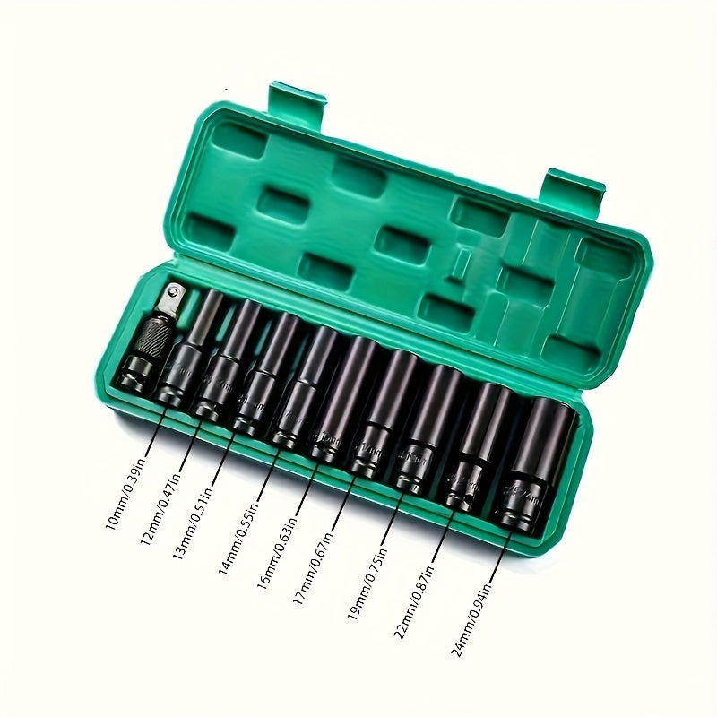 11-Piece 1/2 Inch Impact Power Wrench Socket Adapter Set with 10-24mm Carbon Steel