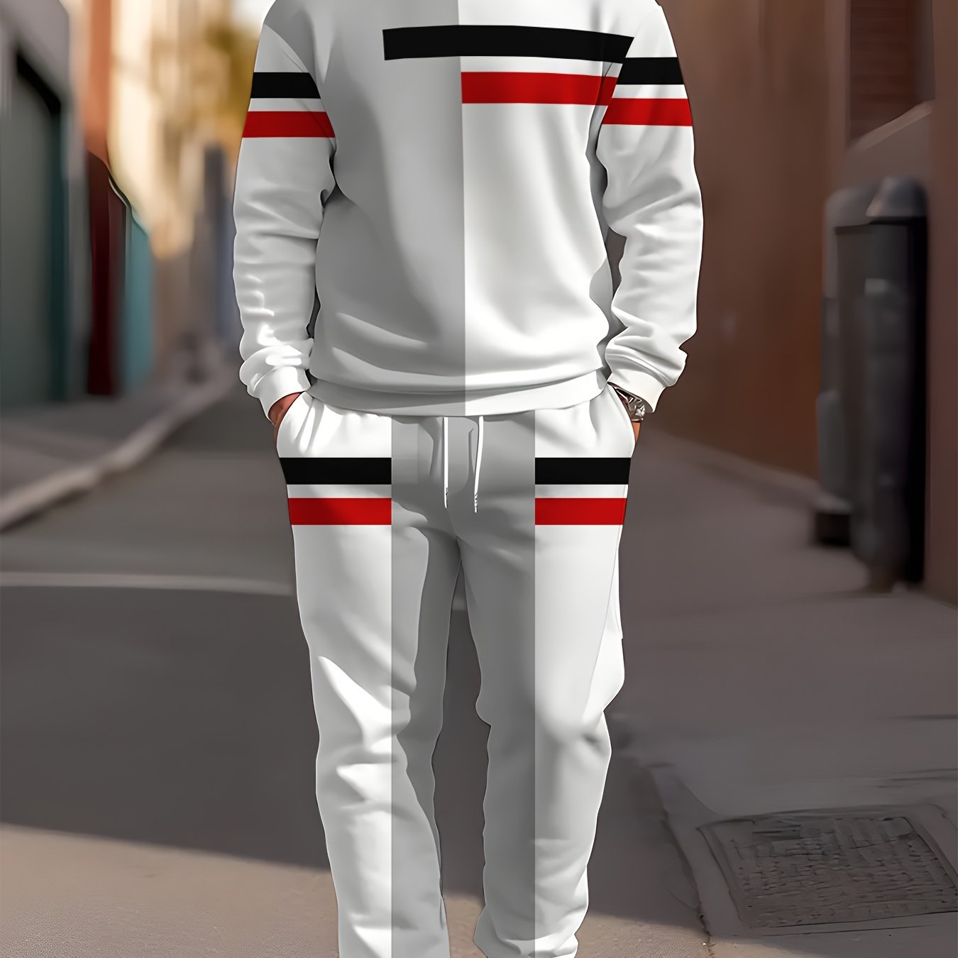 Men's Casual Outfit Set with Long Sleeve Crew Neck Sweatshirt and Joggers