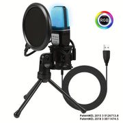 USB Gaming Microphone for Podcasts Streaming and Videos with Mute RGB Light and Volume Control