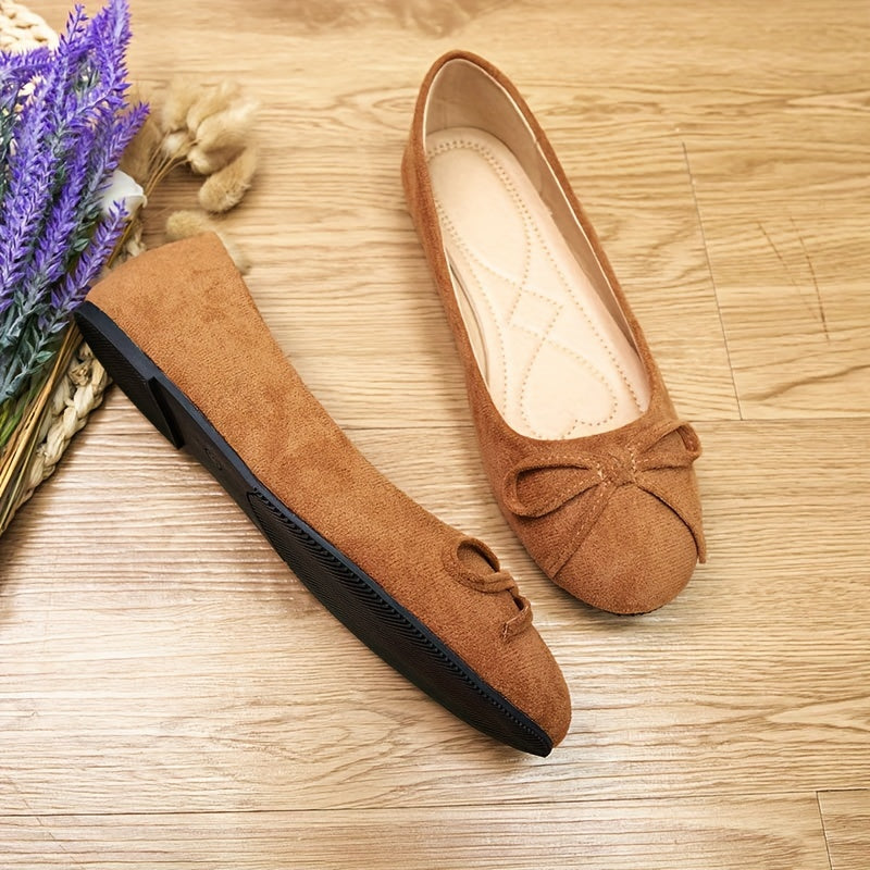 Women's Ballet Flats with Bowknot Detail, Slip-On, Soft Sole, All-Season