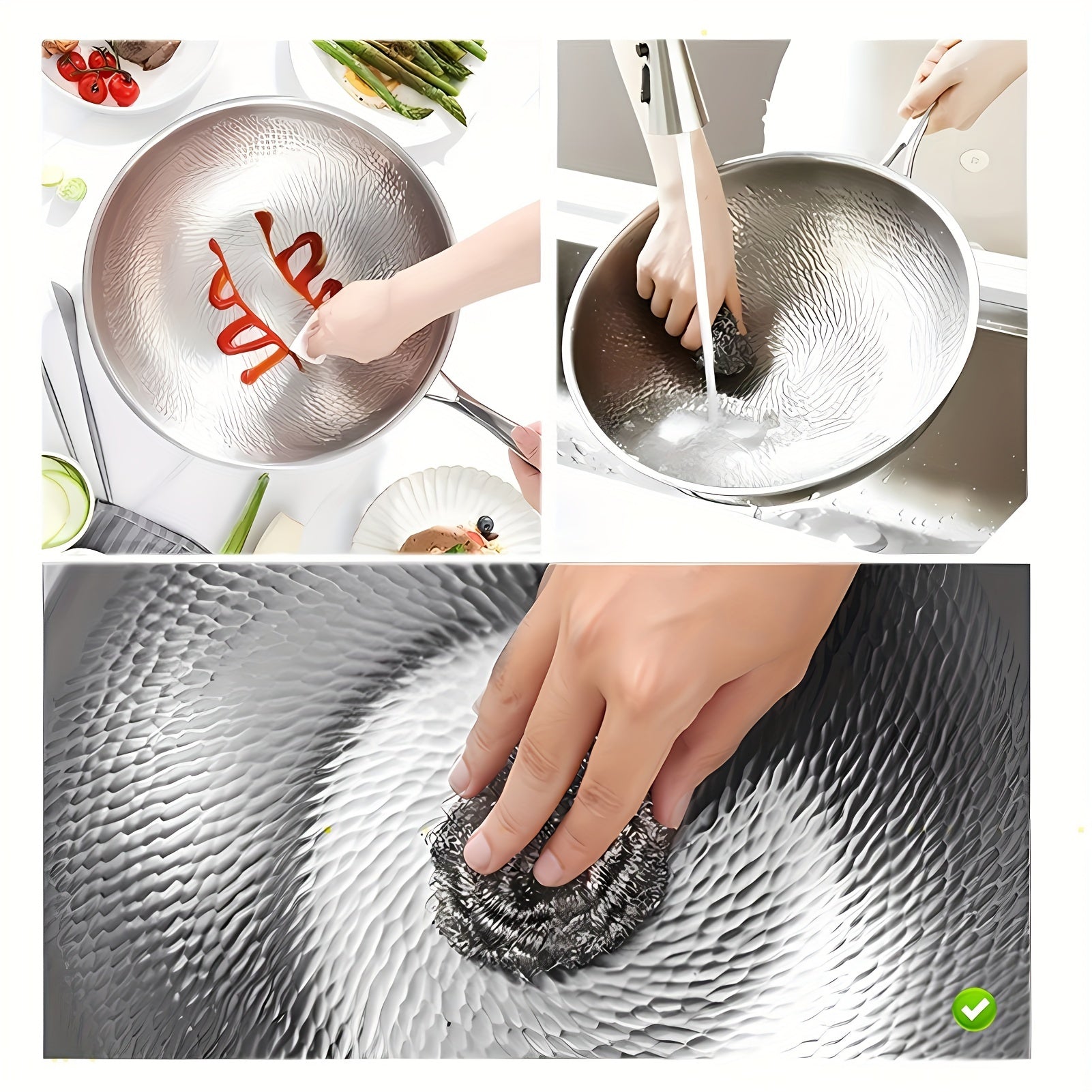 Titanium Wok 12.5/13.3 Inch Hammered Tri-Ply Stainless Steel Lid Dishwasher Oven Safe