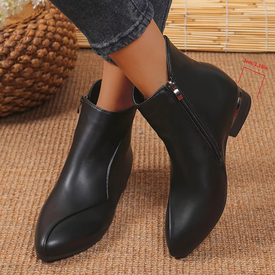 Women's Solid Color Elegant Boots Side Zipper Chunky Heels Point Toe