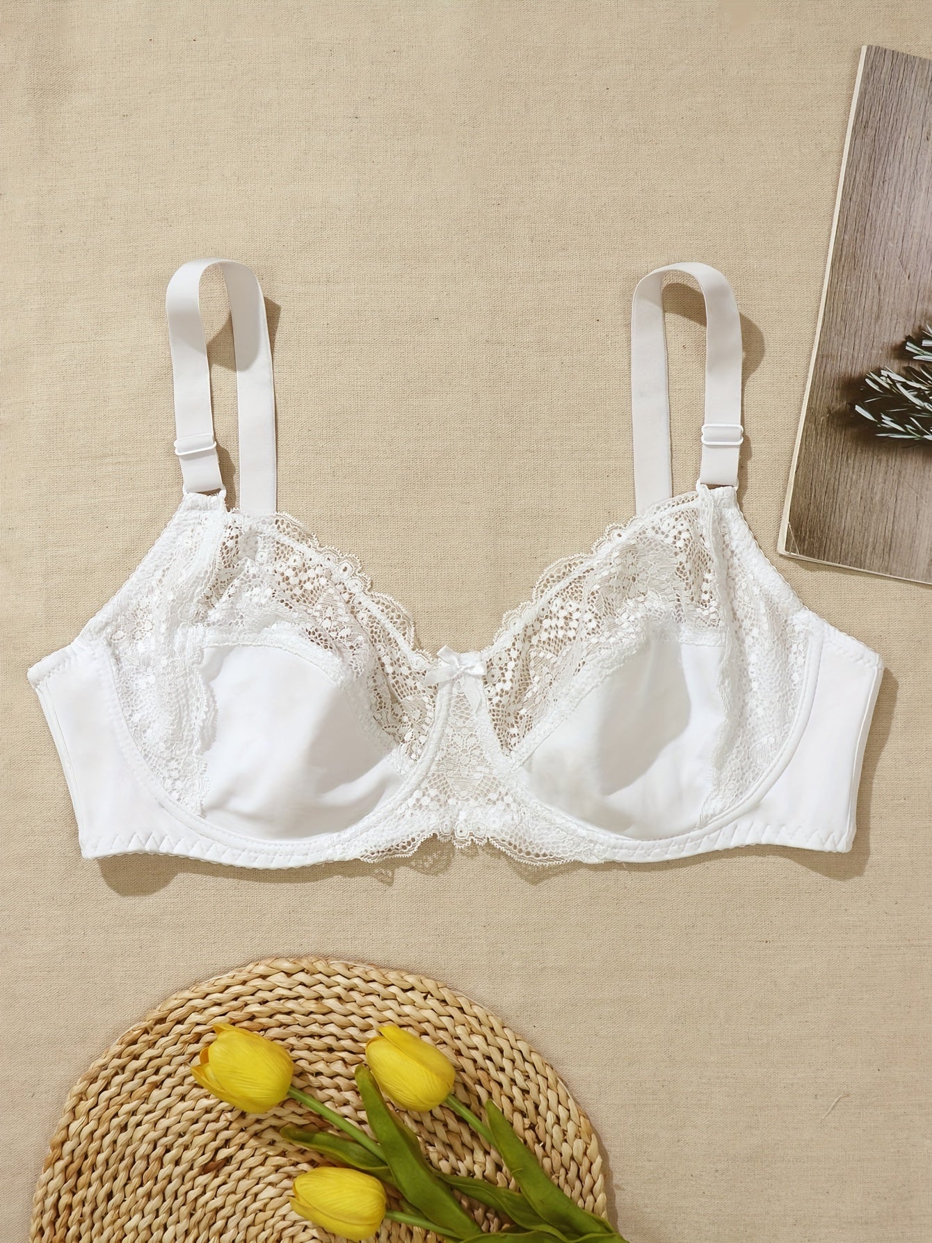 Бюстгальтер с мягкой чашкой и косточками для полных размеров, дышащий, из кружевного растяжимого материала без подкладки, с цветочным принтом