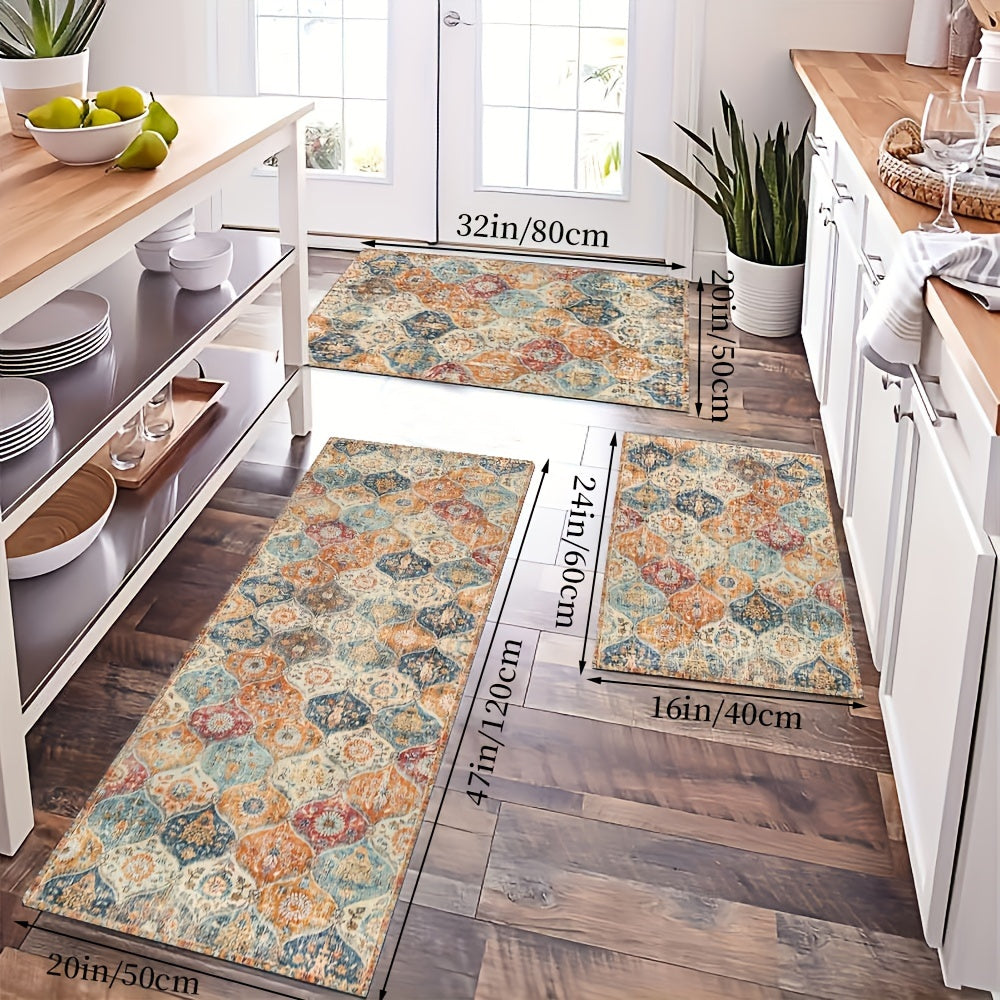 Alfombra de cocina bohemia marroquí antideslizante, absorbente, rectangular, de poliéster, fácil de limpiar