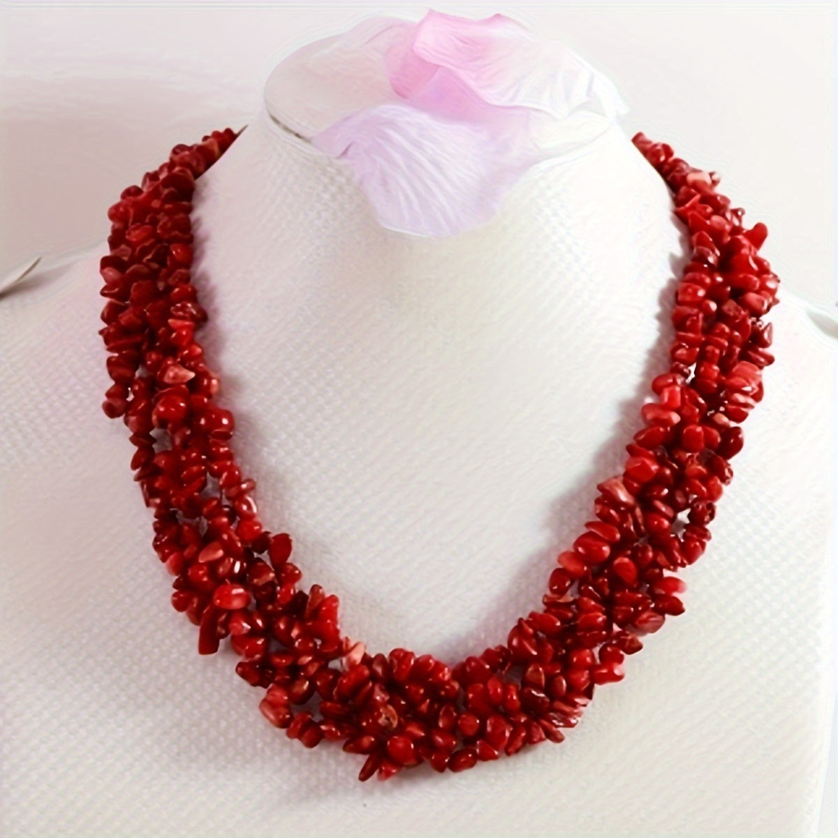 Women’s Natural Red Coral Chip Bead Necklace for Weddings and Parties