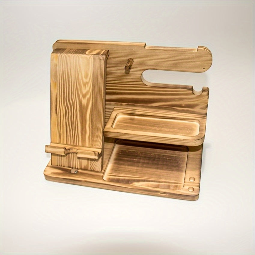 Soporte de organizador de escritorio de madera para teléfono, llaves, reloj, gafas, monedas, almacenamiento de mesa