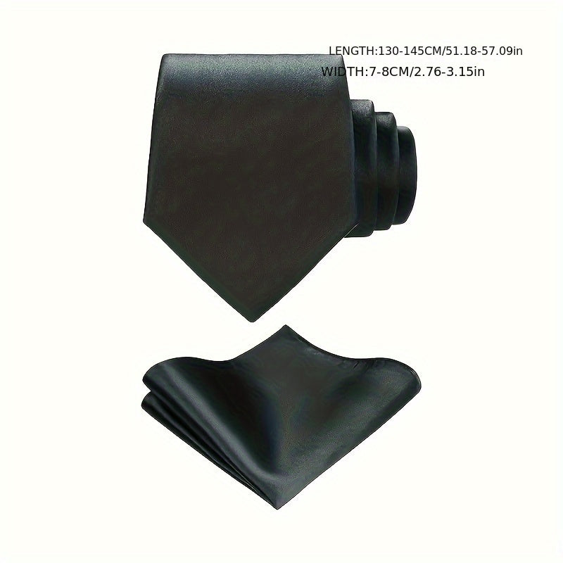 Men's Solid Color Tie and Pocket Square Set for Business Formal Events