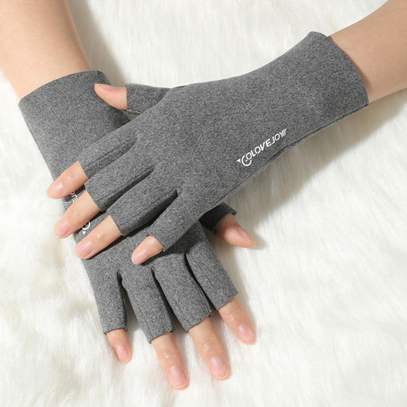 Long Velvet Fingerless Gloves Windproof Warm Touch Screen Compatible