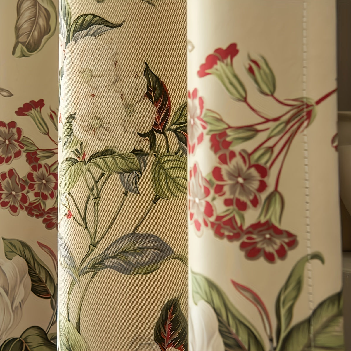 Elegant Floral Print Curtain Blackout Fabric Rod Pocket for Living Room Bedroom