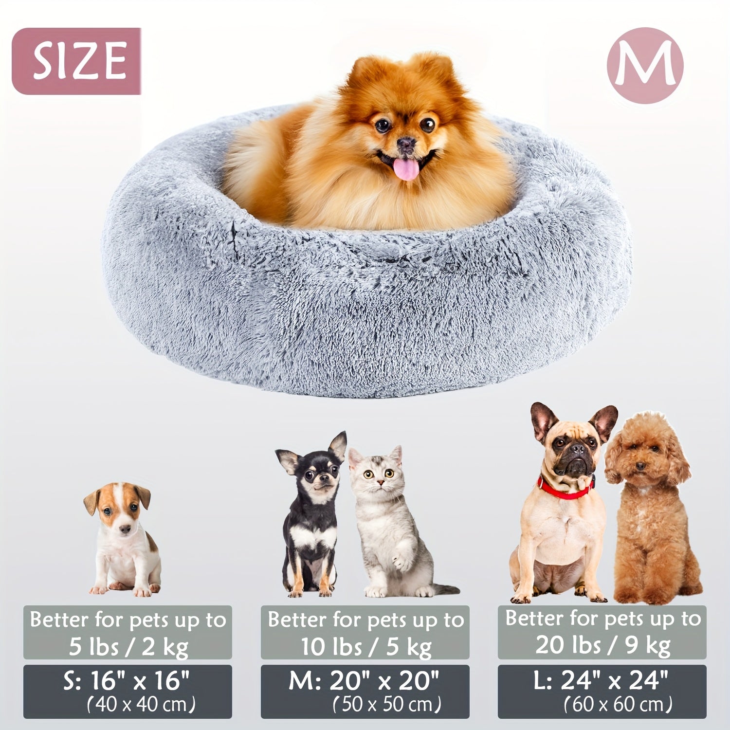 Round Dog Bed for Winter Indoor Use Polyester Non-Skid Bottom Small to Large Dogs