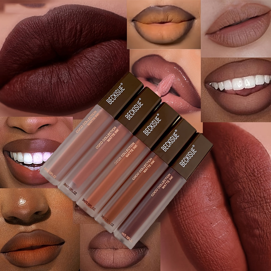 Women's Matte Velvet Lipstick Set 5pcs Brown Shades Long-Lasting Transfer-Free