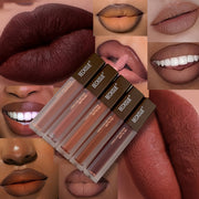 Set de 5 labiales mate de terciopelo para mujer, tonos marrón, de larga duración, sin transferencia