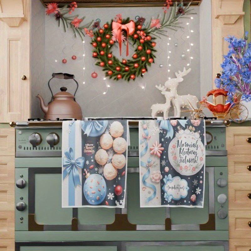 Juego de dos toallas de cocina navideñas 18x66cm decoración festiva alegría