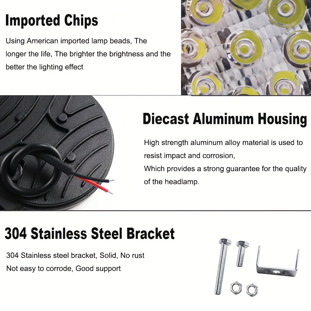 Pack de 2 barras de luz de trabajo redondas de 14 LED para camiones todoterreno, UTVs y barcos