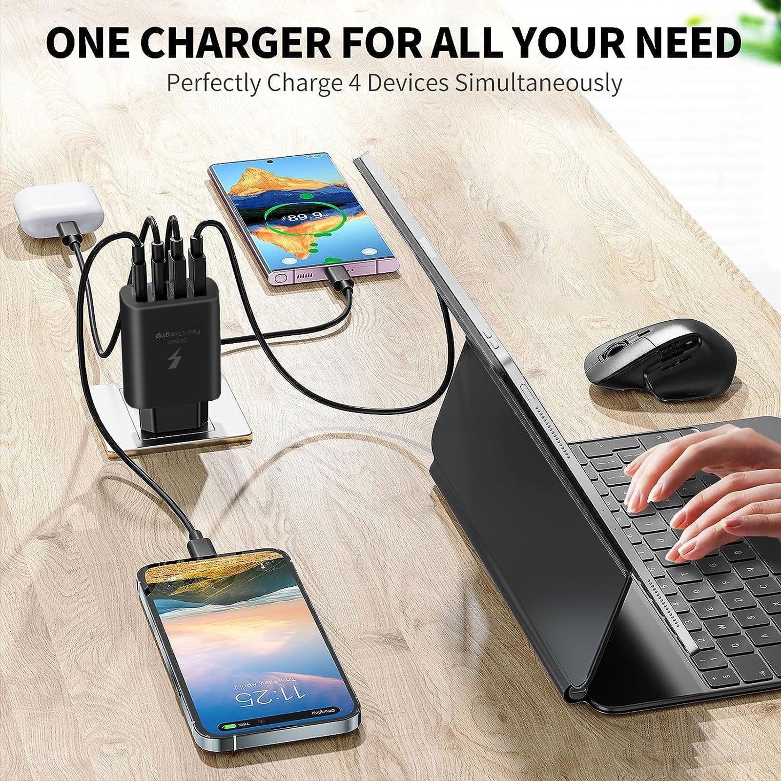 4-Port USB-C Fast Charging Wall Adapter 10-20W European Plug for iPhone iPad AirPods Galaxy