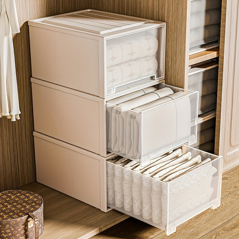 Transparent Stackable Plastic Storage Drawer with Wheels for Clothes Toys Snacks and Books