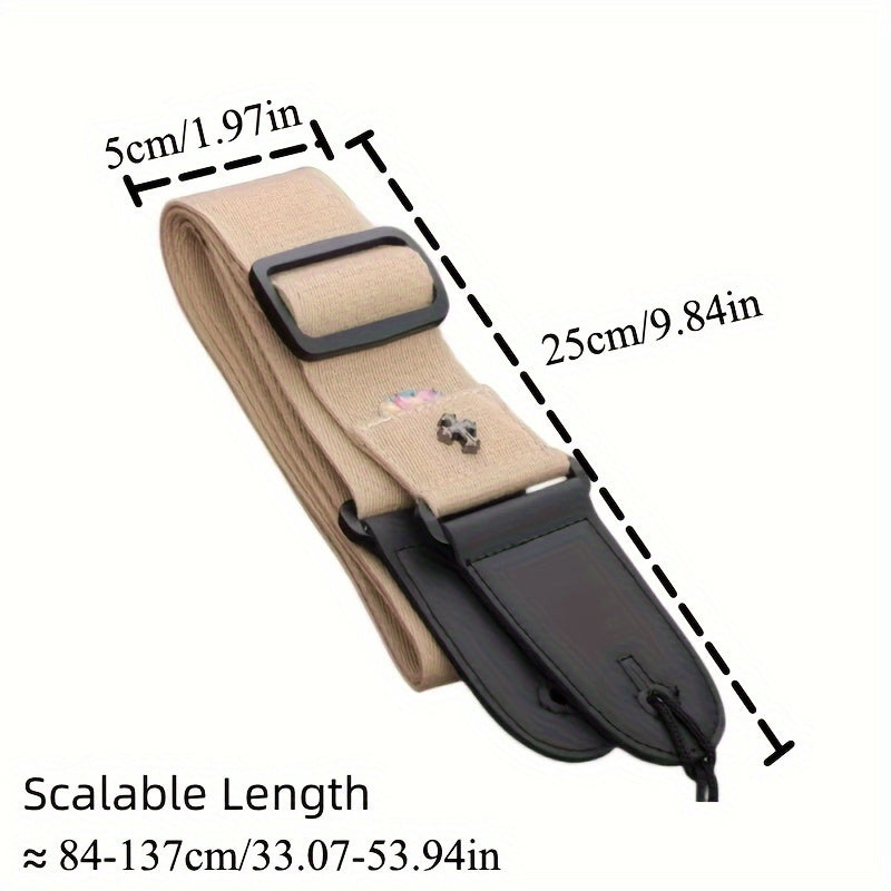 Vintage Cross Patterned Electric Guitar Strap with Pick Pocket for Acoustic Folk Bass Ukulele