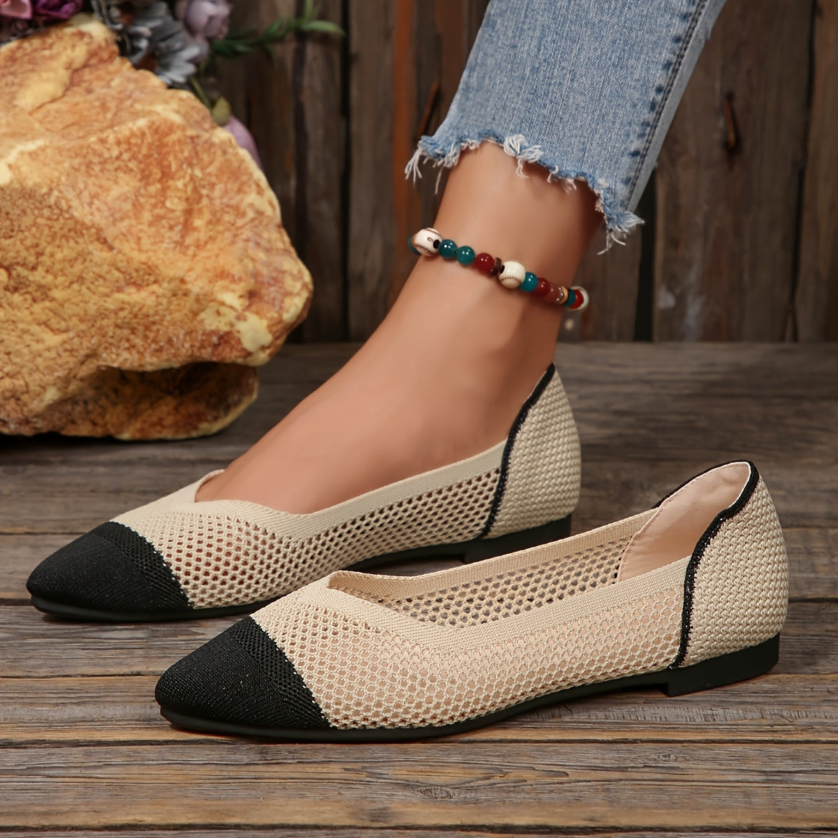 Ladies Mesh Pointed Toe Mary Jane Flats Lightweight Breathable Walking Shoes