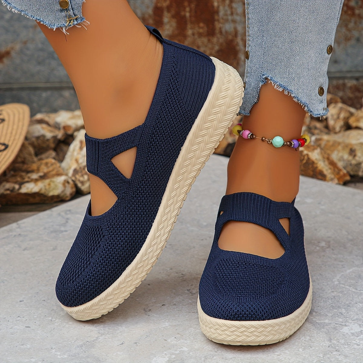 Women's Slip-On Flat Shoes Breathable Knit Comfortable All Seasons