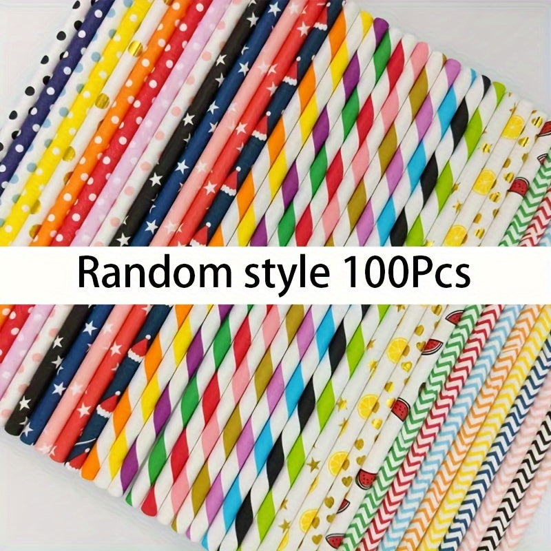 25 Pack Assorted Paper Straws Polka Dot Striped Waves Stars for Parties Weddings BBQ