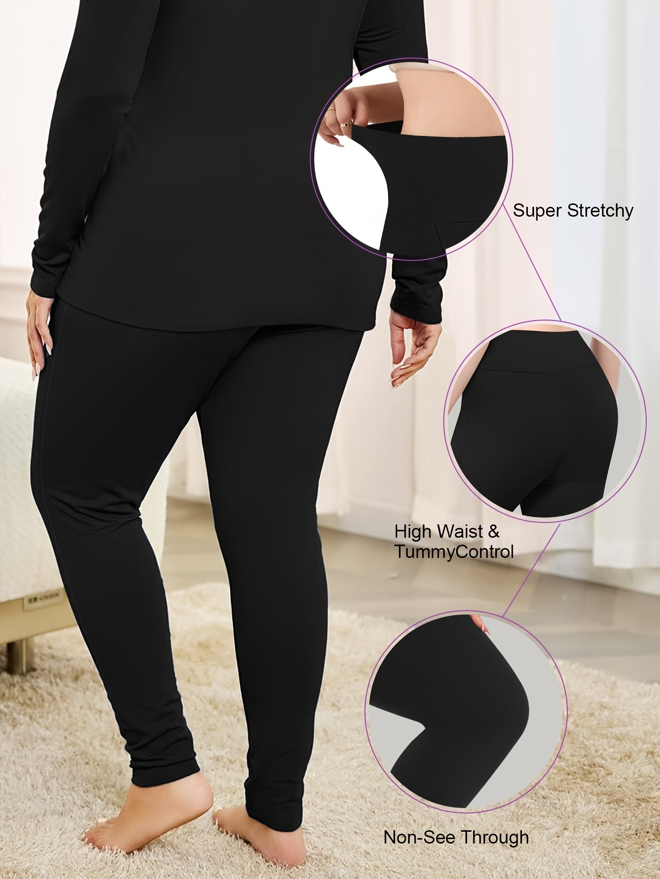 Plus Size Womens Thermal Fleece-Lined Leggings Stretchy Warm Winter