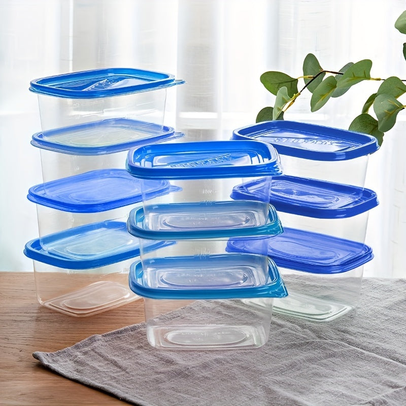 10-Piece Reusable Clear Plastic Food Storage Containers with Blue Lids for Kitchen Snacks and Produce