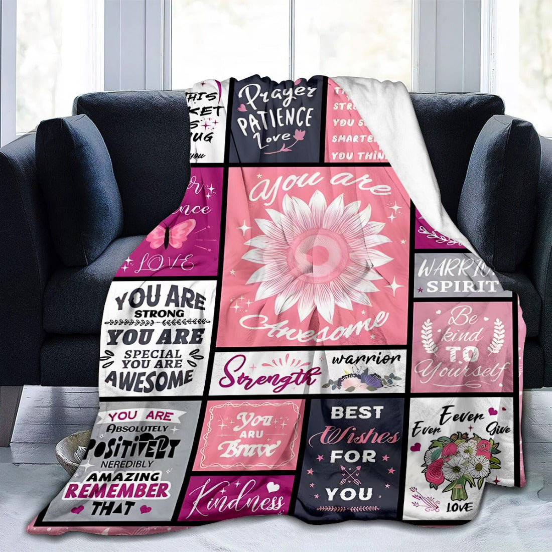 Cozy Flannel Fleece Throw Blanket for Women with Inspirational Message All-Season Polyester