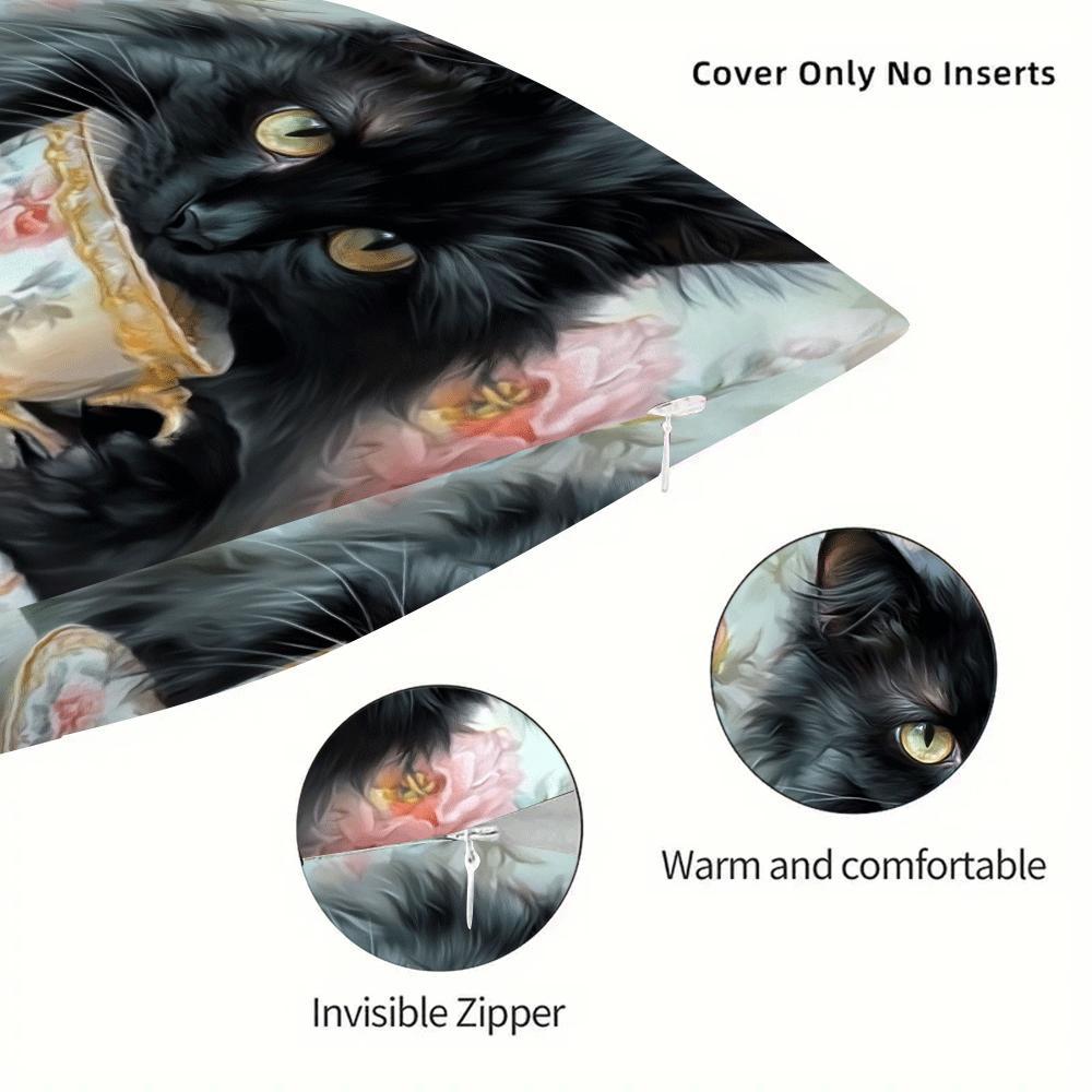 Retro Chic Cat Oil Painting Throw Pillow Cover 45cm Sofa Office Decor Zipper