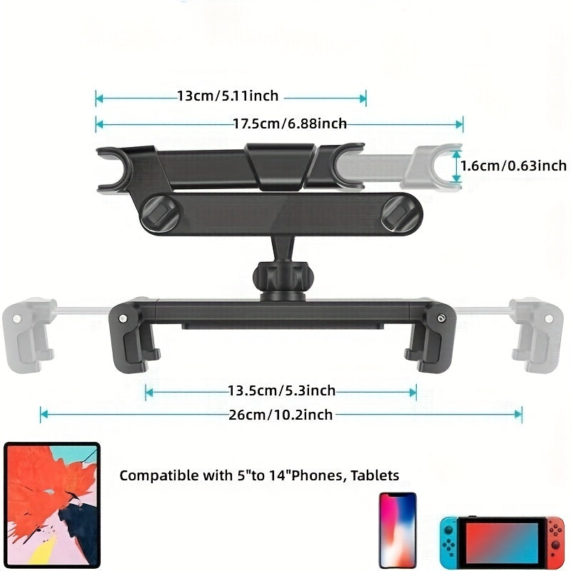 Car Tablet Holder Adjustable Headrest Mount for 12.7cm to 32.77cm Devices