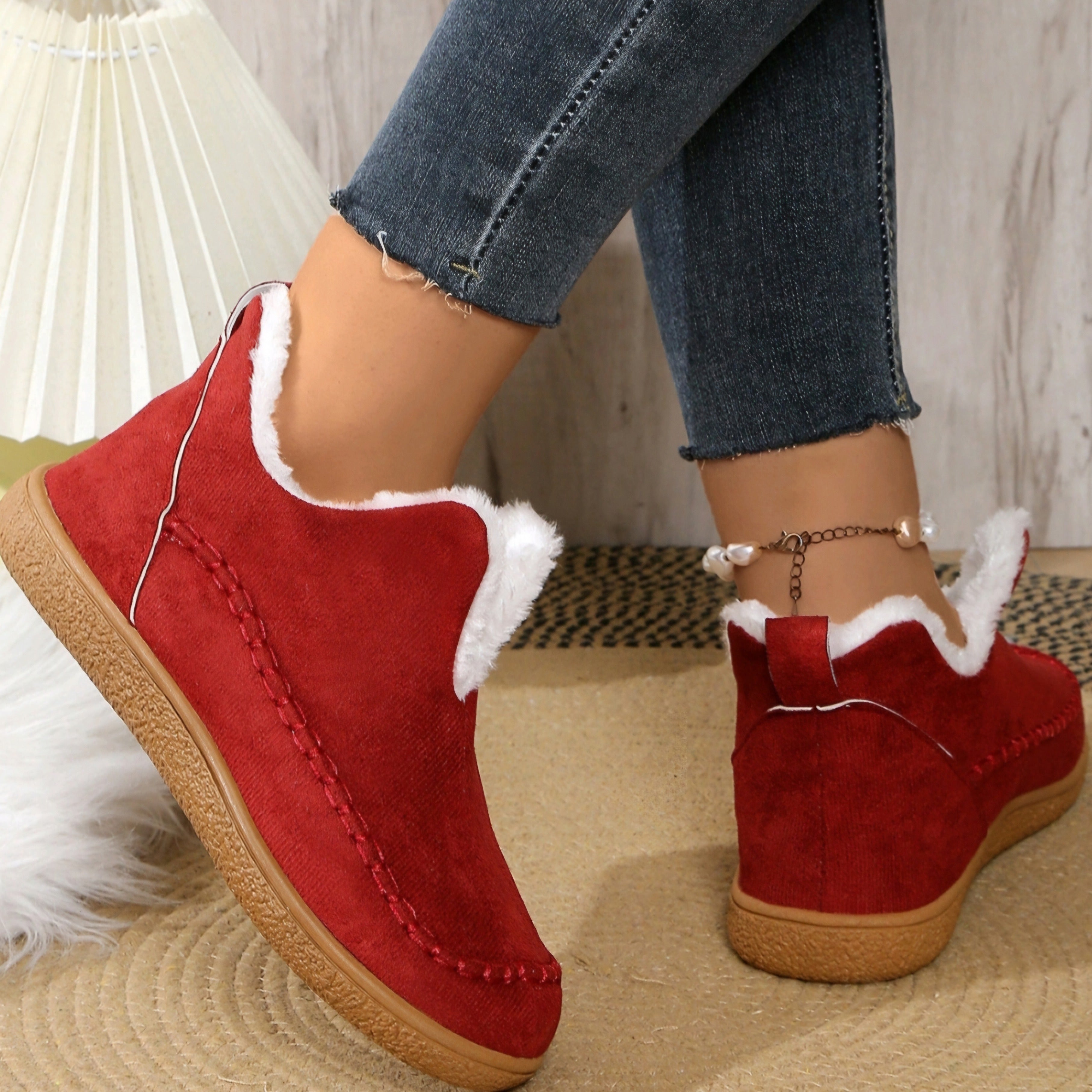 Women's Winter Fleece Lined Short Boots Rubber Sole Casual Slip-On