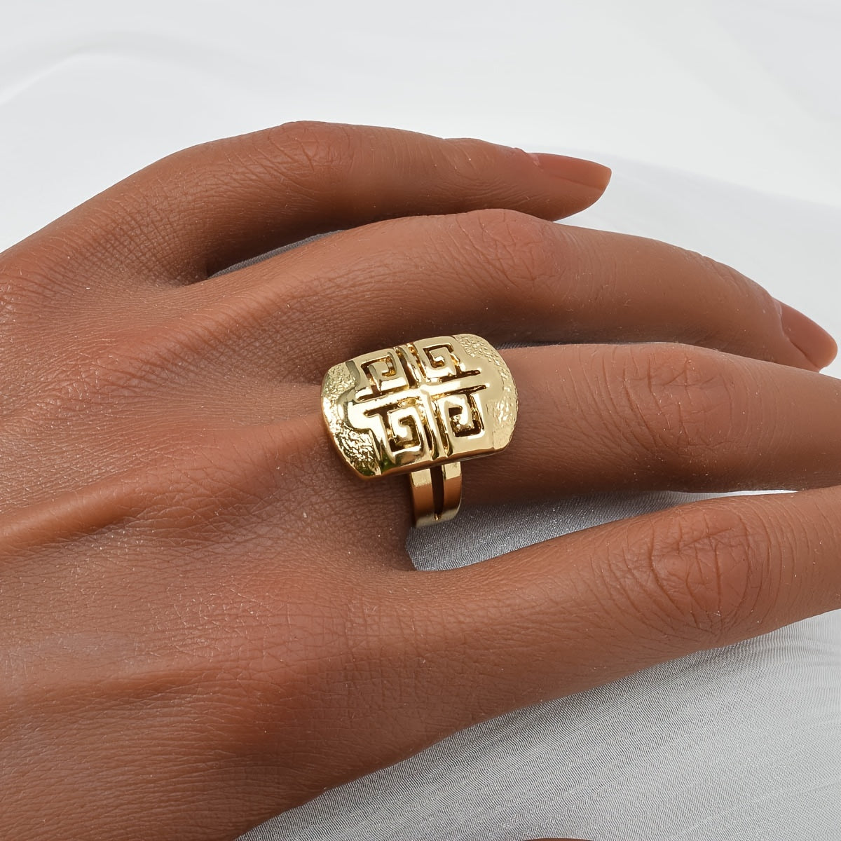 Women's Copper Jewelry Set with Necklace Bracelet Ring and Earrings Gold Textured Frosted Design