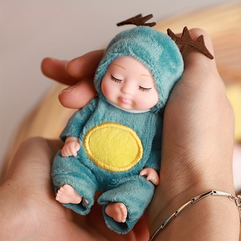 Mini Reborn Animal Doll for Kids 3-6 Pastel PVC Soft Toy with Clothes and Hat