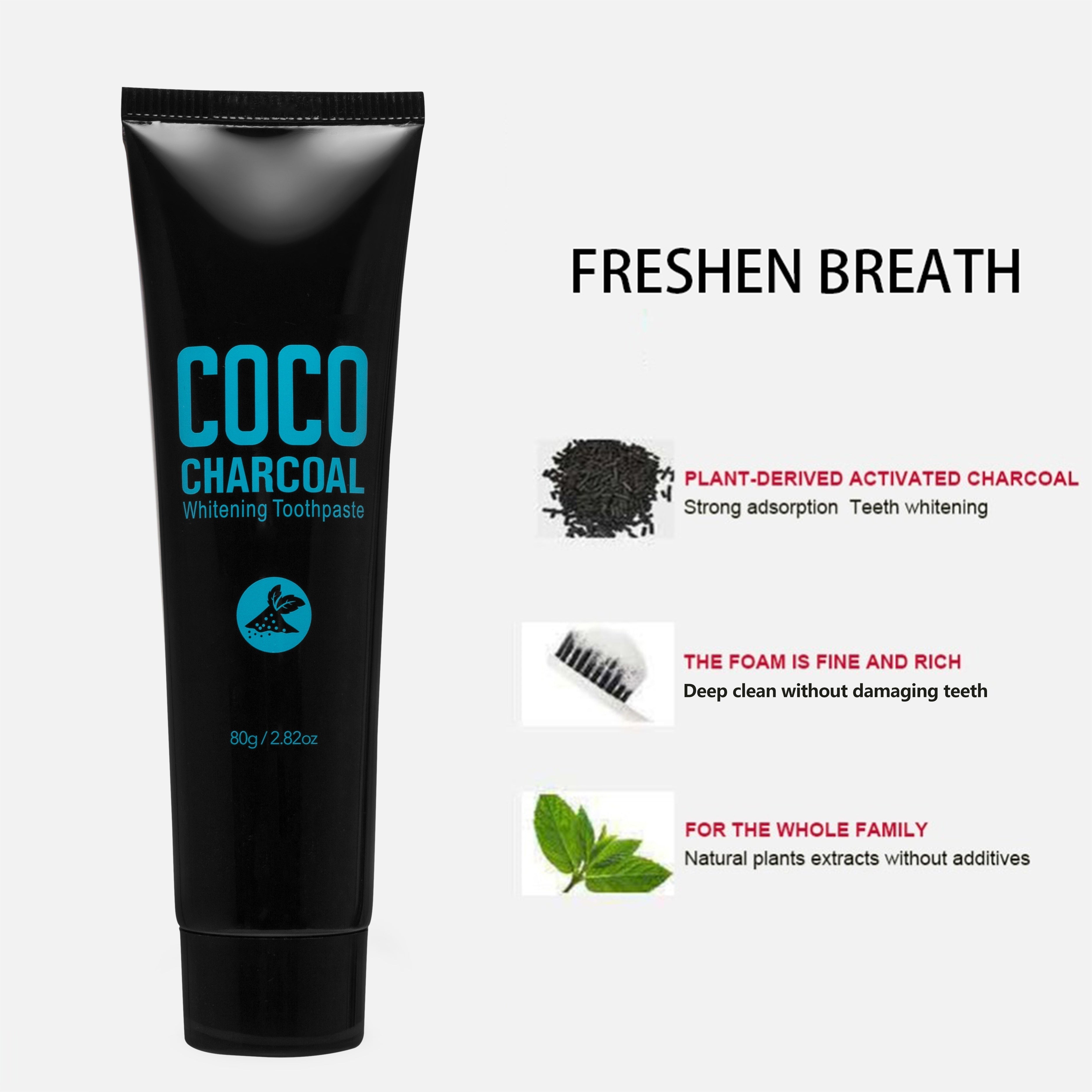 Natural Activated Charcoal Toothpaste for Teeth Whitening and Fresh Breath