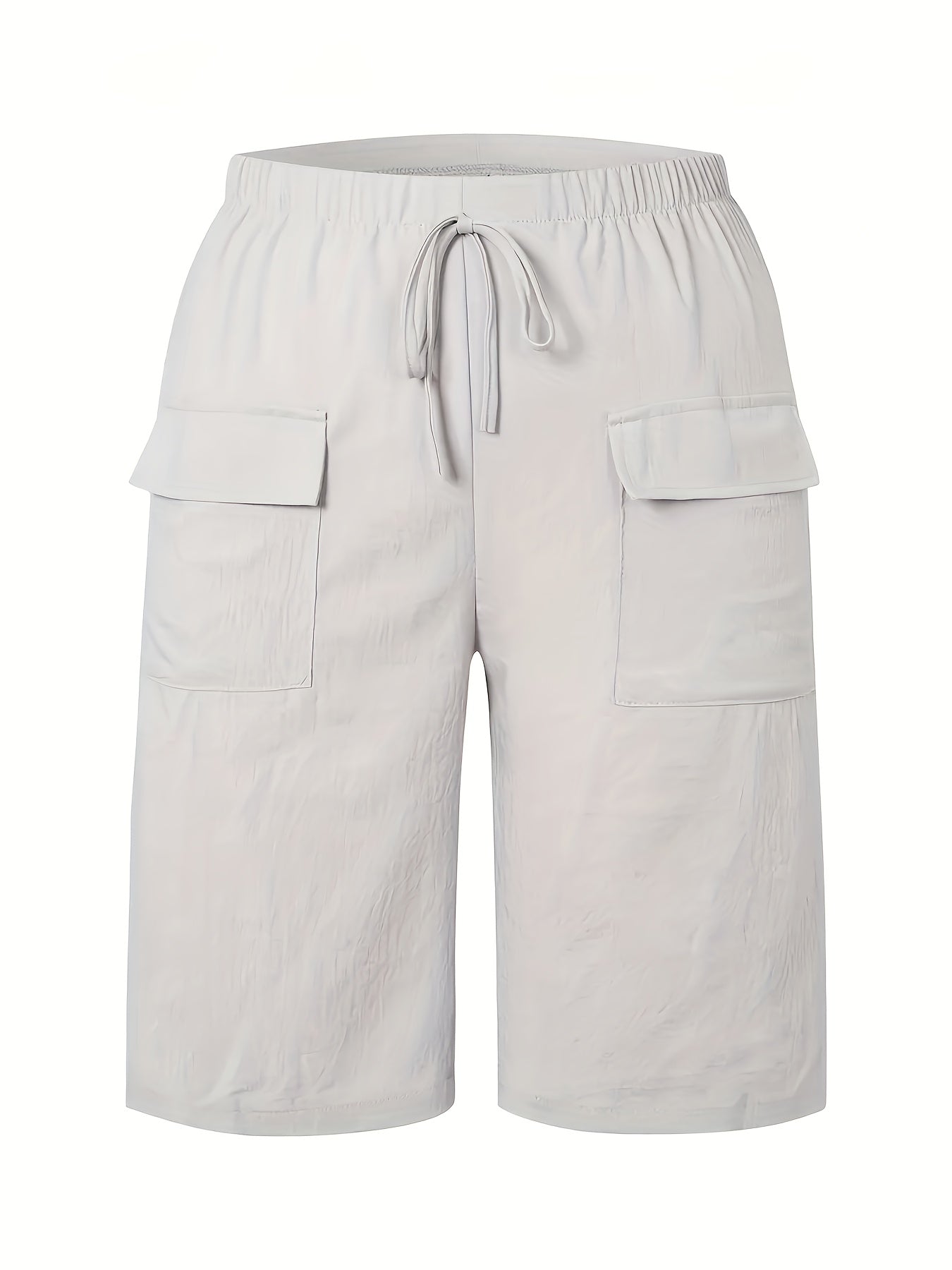 Women's Plus Size Pocket Straight Pants Set Casual Elastic Waist Solid Color