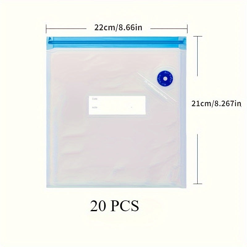 20 dona qayta ishlatiladigan vakuum yopishqoq sumkalar, toza oziq-ovqat saqlash uchun go‘sht, meva, sabzavotlar