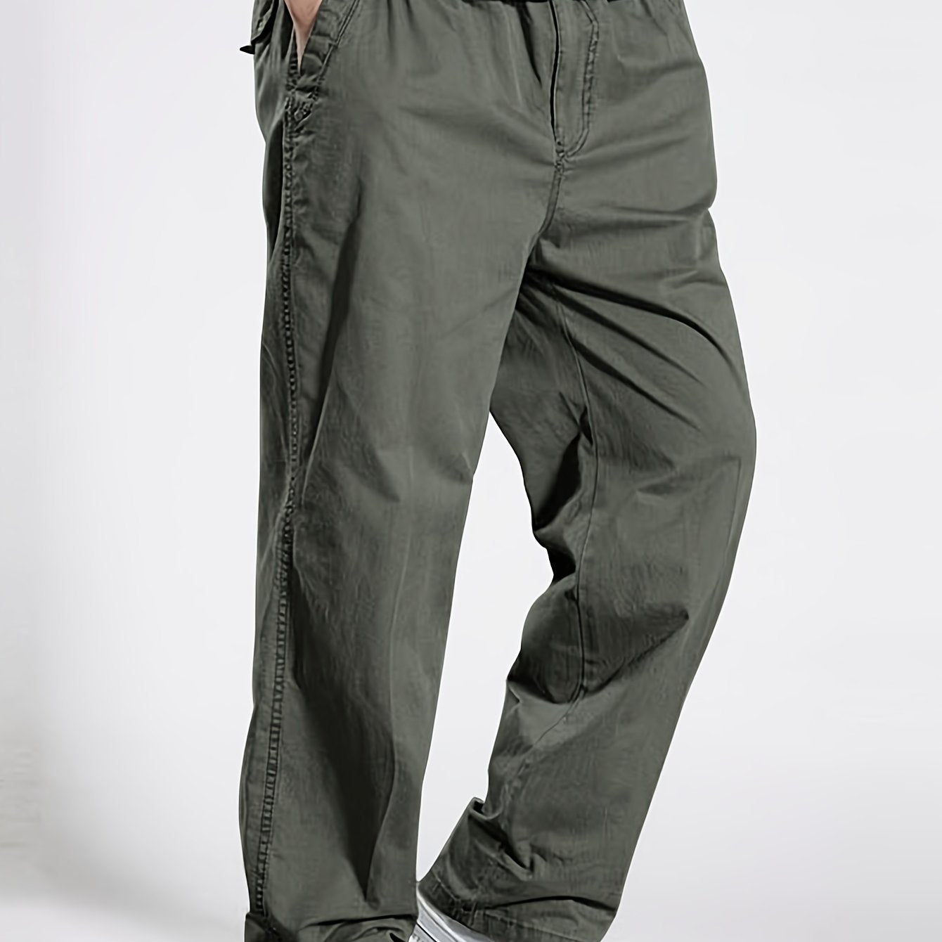 Men's Cotton Cargo Pants Elastic Drawstring Waist Solid Color Casual Spring Fall