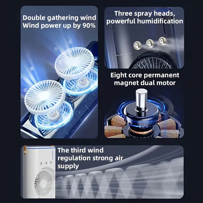 USB quvvatli, ikki shamol kuchaytiruvchi, 3000mAh batareya, uchta purkash namlantirish va sakkiz yadroli motorli portativ EFGHONG konditsioneri.