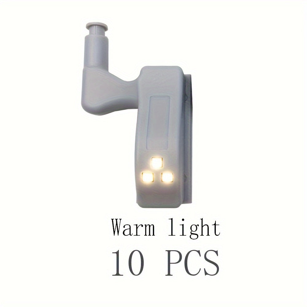 10pcs RGB LED Hinge Lights Touch-Activated Adjustable Height Battery-Powered for Wardrobe Bathroom Storage