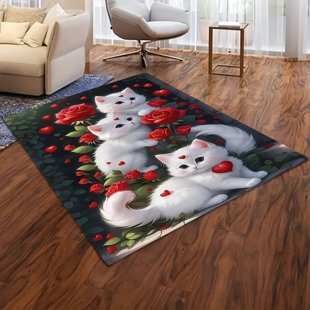 Rose Cat Flannel Throw Blanket Soft Polyester All-Season Cozy Couch Car Office Picnic Camping