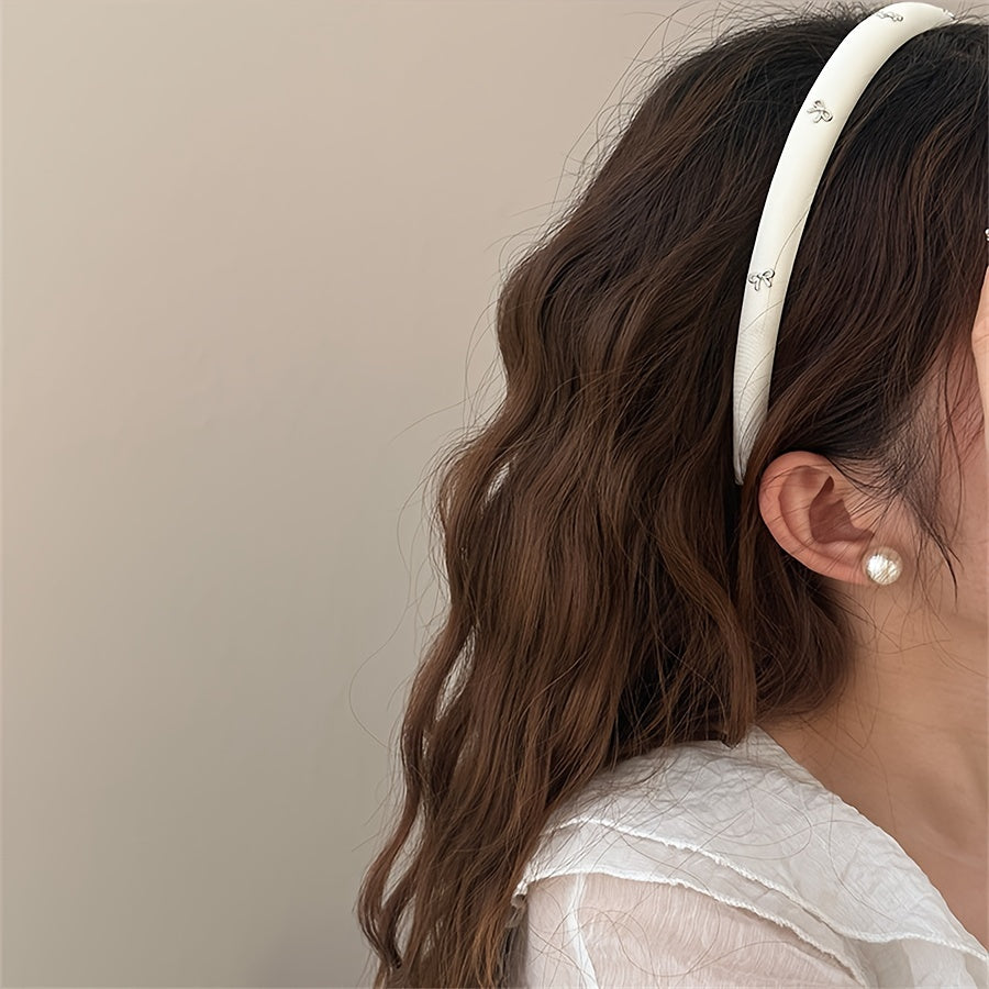 Vintage-Inspired Silvery Bowknot Headband for Women Elegant Solid Color Fabric
