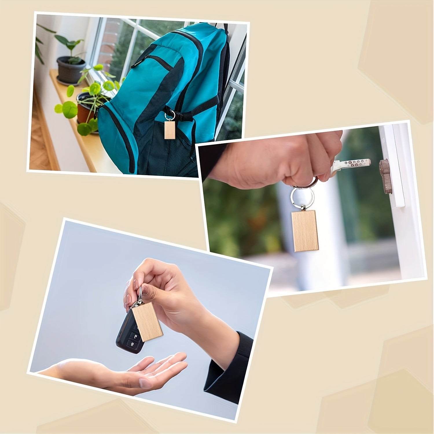 Twenty Pieces Wooden Keychain Blanks Rectangular for Engraving Jewelry Craft Projects