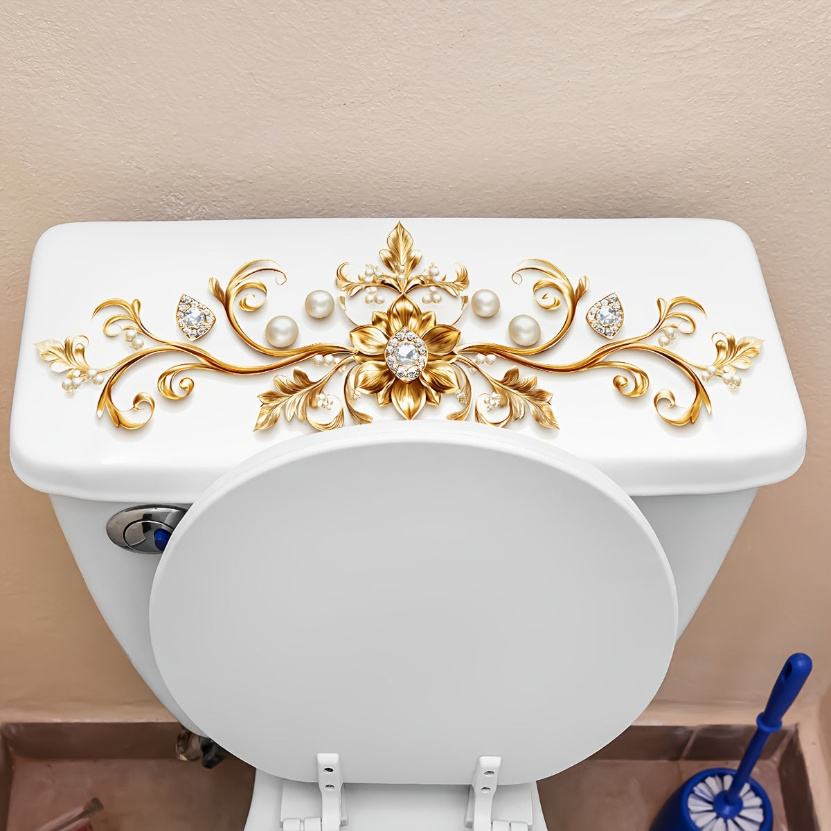 Vintage Floral Bathroom Decal Self-Adhesive PVC Ceramic Surface Reusable Home Decor