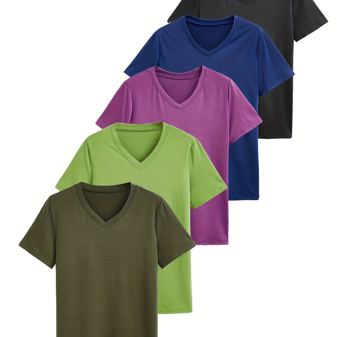 Women's Plus Size Solid V-Neck Short Sleeve 5-Piece Set