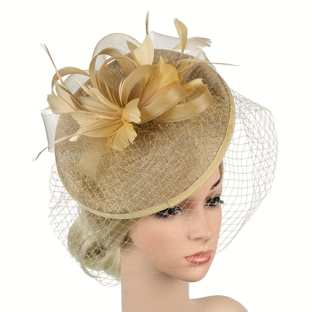 Women's Faux Feather Fascinator Hat with Veil for Parties and Special Occasions